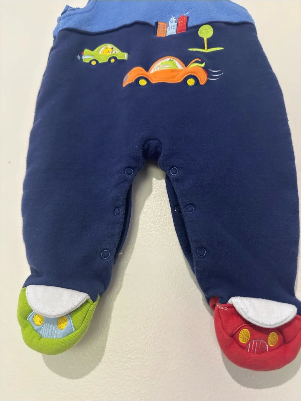 Vintage Le Top Blue and Navy Cars Appliqué Overalls